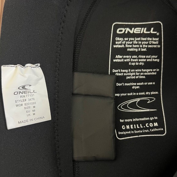 O’Neill Wetsuit Men Medium Hammer 2/1 mm Short Sleeve Spring Suit Black Back Zip - Picture 9 of 9